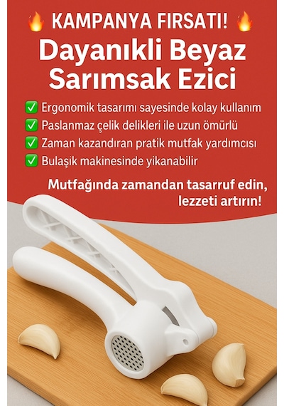 Sarımsak Rendesi Zencefil Ezeceği Sarımsak Ezici Jumbo Sarımsak Ezeceği 1 Adet Beyaz Plastik Diğer