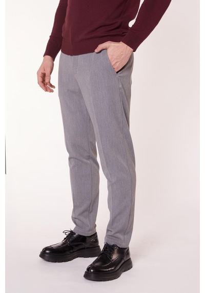 Braccas Erkek Beli Yarım Lastikli Slim Fit Chino Crop Pantolon Koyu Gri Koyu Gri