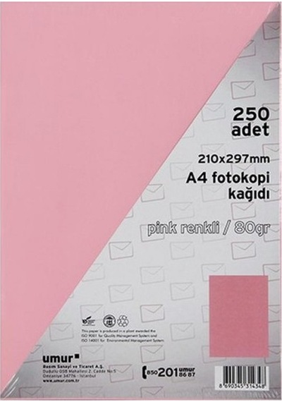 Umur Renkli A4 Fotokopi Kağıdı Pembe 250 Adet