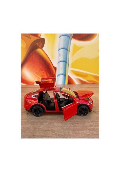 Tesla Model X Diecast Model Araba Kırmızı 12cm Açılan Kapılar Tesla Elektrikli Model Araba