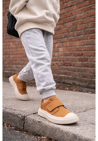 Muggo Rony Cırtlı Delikli Günlük Nefes Alabilen Unisex Çocuk Sneaker Spor Ayakkabı Taba