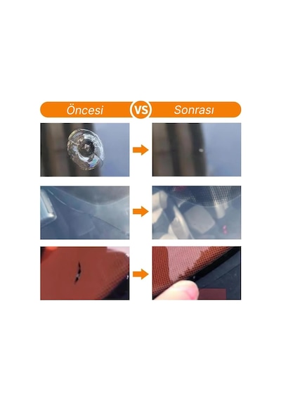 Araç Ön Cam Kırık Çatlak Giderici Hızlı Tamir Kiti 2,5 Cm Çap Kadar Uygundur, 3ml 5 Film