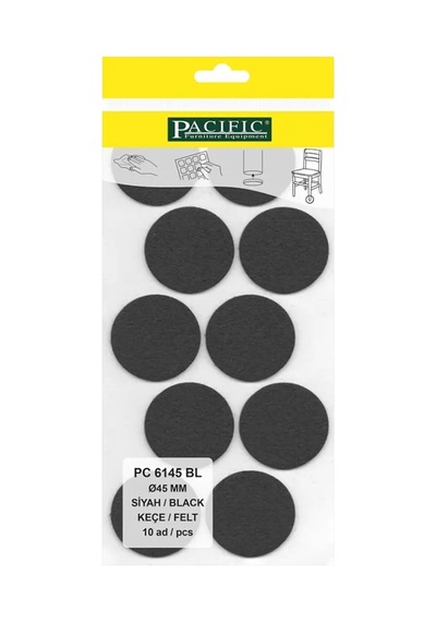 Cateksss Pacific Yuvarlak Yapışkanlı Sandalye Koltuk Mobilya Ayak Keçesi Felt 45 Mm Siyah - 6 Lı Paket
