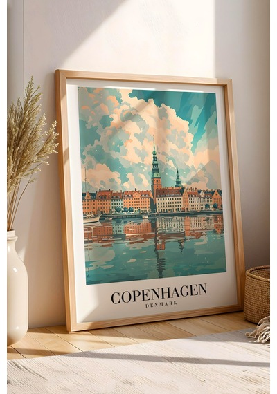 Copenhagen Denmark Vintage Seyahat Posteri Çerçeveli Tablo - Premium İskandinav Elit Duvar Dekoru Kayın Copenhagen Denmark Vintage Seyahat Posteri Çerçeveli Tablo - Premium İskandinav Elit Duvar Dekoru Kayın