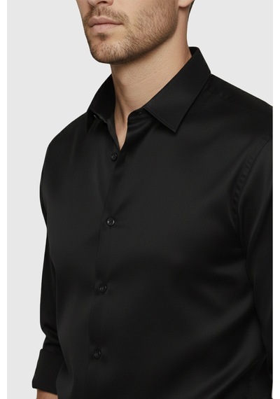 Rizzup Siyah Slim Fit Erkek Gömlek Kolay Ütülenen Nefes Alan Kumaş, Dört Mevsim Şıklık 2608515