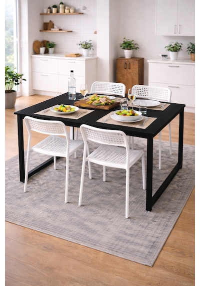 5'li Mutfak Masa Takımı, 4 Sandalye Ve 1 Masa, Yemek Odası, Bahçe Takımı, 4 Kişilik, Metal Ayaklı Masa: Siyah/siyah- Sandalye: Beyaz 5'li Mutfak Masa Takımı, 4 Sandalye Ve 1 Masa, Yemek Odası, Bahçe Takımı, 4 Kişilik, Metal Ayaklı Masa: Siyah/siyah- Sandalye: Beyaz