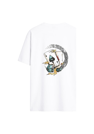 Black Nova Oversize Baskılı Unisex %100 Pamuk T-shirt Lucky Gambler Beyaz
