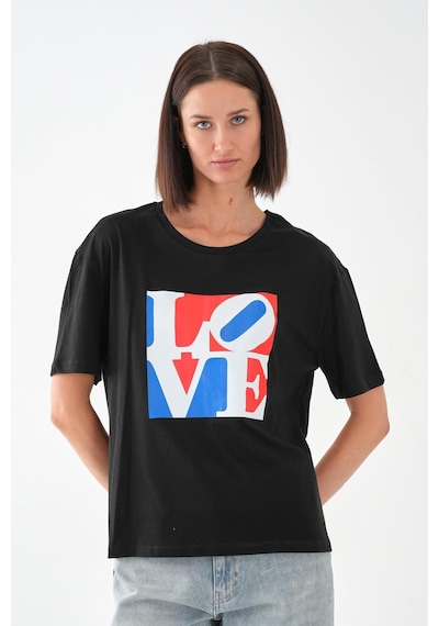 Alexandergardı Baskılı Basic Kadın T-shirt Siyah