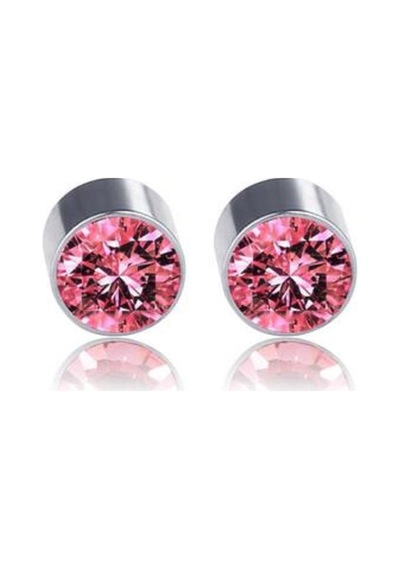 Pembe Zirkon Taşlı 4 Mm Mıknatıslı Deliksiz Küpe 1 Çift Manyetik Fake Küpe