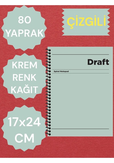 Çizgili 17x24 Cm Sert Kapak Not Defteri Krem Renk Kağıt 80 Yaprak Yeşil