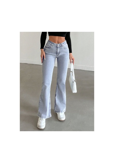 Kene Jeans Yüksek Bel Buz Kar Tam Kalıp Flare/ispanyol Paça Likralı Jeans Buz Kar