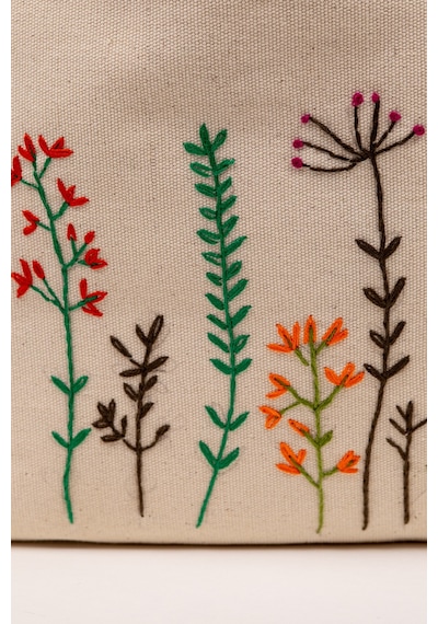 Fabric Craft Bag Sırt Çantas Kanvas Nakışlı Ayarlanabilir Krem Rengi Krem