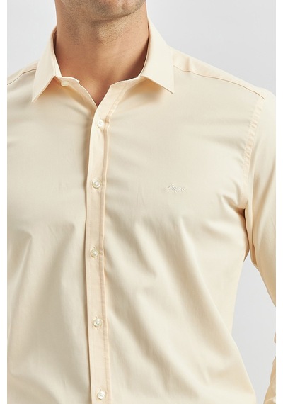 İmza Açık Bej Uzun Kol Düz Bez Ayağı 032 Sert Yaka Classic Slim Fit Gömlek 1004240334 Açık Bej