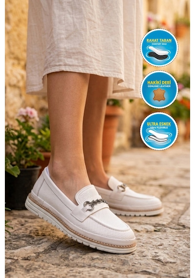 Voyager Beyaz Hakiki Deri Anatomik Rahat Tabanlı Toka Detaylı Kadın Casual Ayakkabı Loafer Z273 Z Voyager Beyaz Hakiki Deri Anatomik Rahat Tabanlı Toka Detaylı Kadın Casual Ayakkabı Loafer Z273 Z