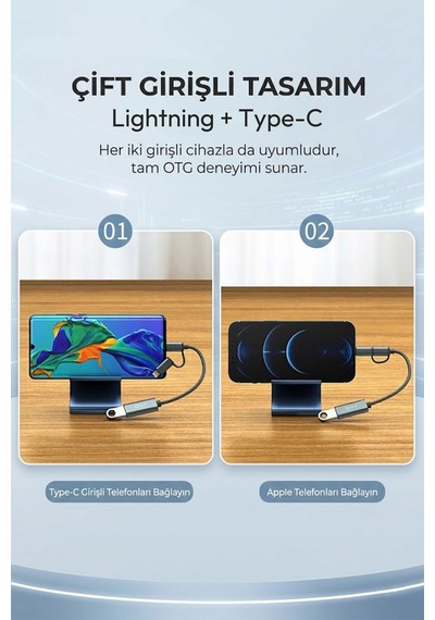 Lightning Ve Type-c Otg Dönüştürücü Kablo, Usb 2.0 Adaptör, Apple iPhone Uyumlu İpad Android Tablet , Klavye Mouse Usb Bellek Gamepad İçin, Naylon Örgülü Tak Çalıştır S510
