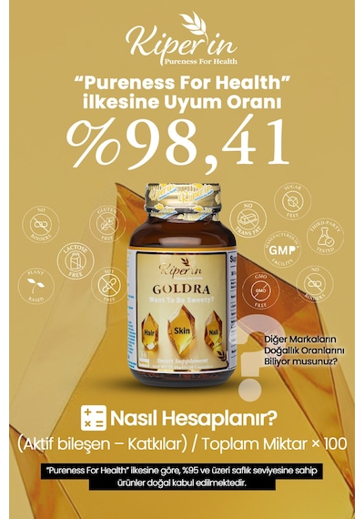 Kiperin Goldra Cilt, Saç Ve Tırnak Biotin, Keratin, Üzüm Çekirdeği, Hyaluronik Asit 30 Kapsül