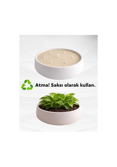 El Yapımı 1,5 Kg Beton Taş Kase Mum - Büyük Boy, Beyaz, Modern Dekoratif Mu