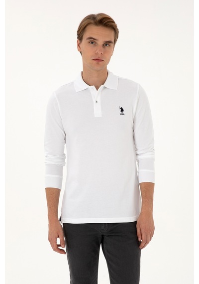U.S. Polo Assn. Erkek Regular Fit Polo Yaka Beyaz Basic Sweatshirt 50307757-VR013