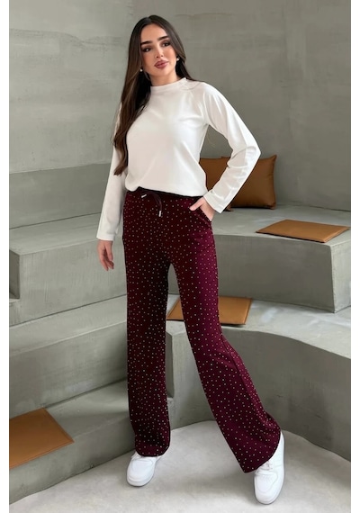 Bbbutikbasic Taşlı Modal Pantolon M4737 Bordo