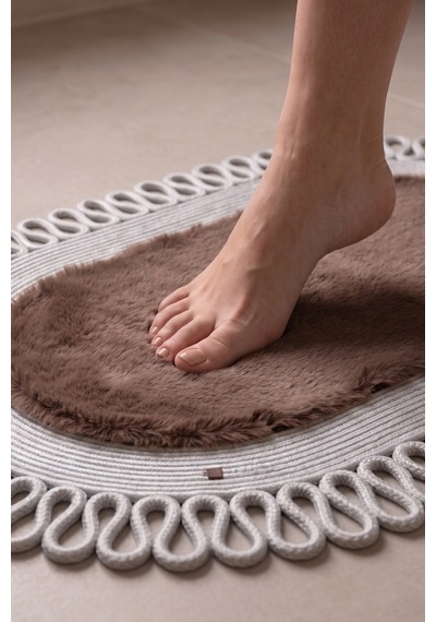 Banyo Paspası Takımı 60x100+40x60 Cm Dış Trikot Mouss Kahve & Gümüş Kahve - Gümüş