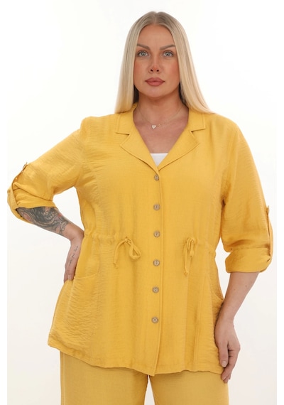 Lady Majestic Büyük Beden Viscose Cepli Ceket Hardal