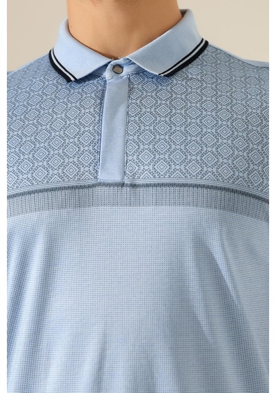 Rıbana Classıc Fermuar Detaylı Desenli Pamuklu Polo Yaka T-shirt Mavi