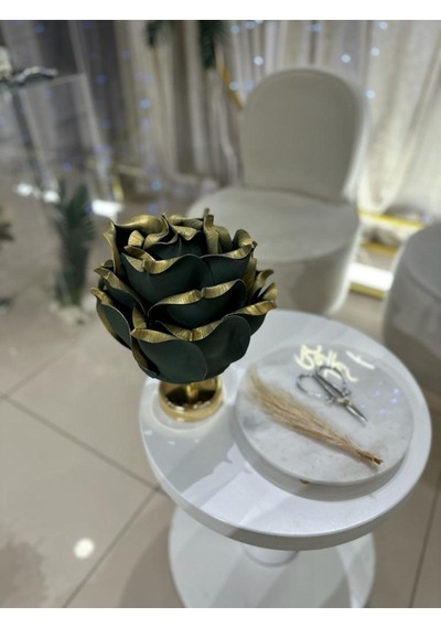 Dekor Yapay Eva Çiçeği Kablosuz Masa Lambası Üst Gold Yeşil-alt Parlak Gold 9v Pil 75-90 Saat