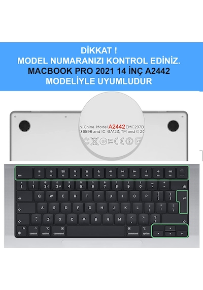 NovStrap Apple Uyumlu MacBook Pro 2021 M1 14.2 inc A2442 Parlak Alt Üst Kılıf + Klavye Kılıfı + Film