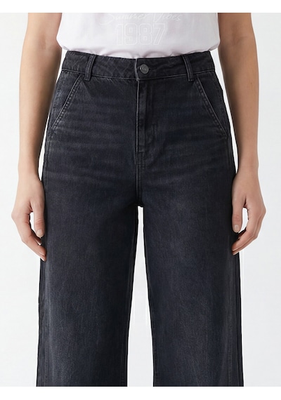 Lcw Jeans Siyah Wideleg Kadın Jean Pantolon