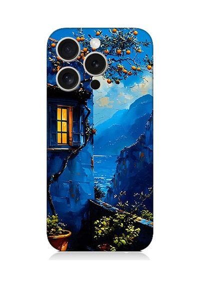 Apple Uyumlu iPhone 15 Pro Max Dağ Evi Desenli Silikon Kılıf Silikon