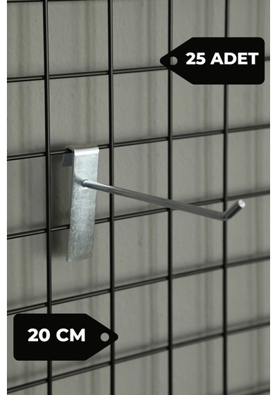 20 Cm 25 Adet Tel Pano Kancası Raf Askısı Galvaniz