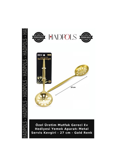 Özel Üretim Mutfak Gereci Ev Hediyesi Yemek Aparatı Metal Servis Kevgiri - 27 Cm - Gold Renk
