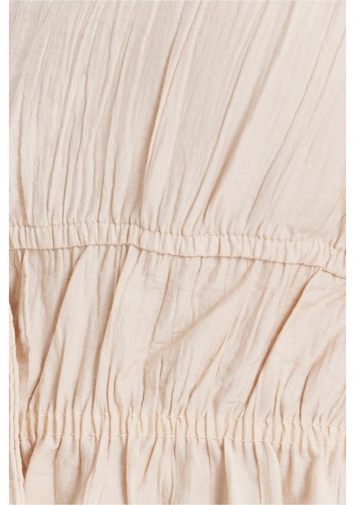Tudors Kadın Standart Fit Normal Kesim V Yaka Beli Büzgülü Bağcıklı Bluz Geniş Paça Bej Pantolon Takım-51025