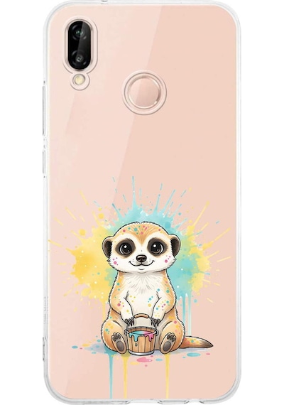 Huawei P20 Lite İle Uyumlu Splash Mirket Tasarımlı Şeffaf Silikon Kılıf Şeffaf