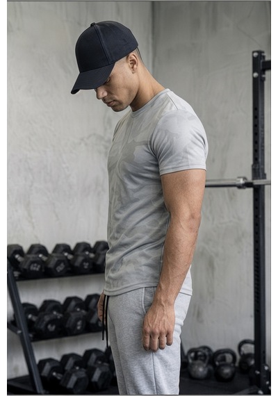 Serablanka Erkek Nem Emici Hızlı Kuruma Atletik Teknik Kamuflaj Desenli Spor T-shirt Gri