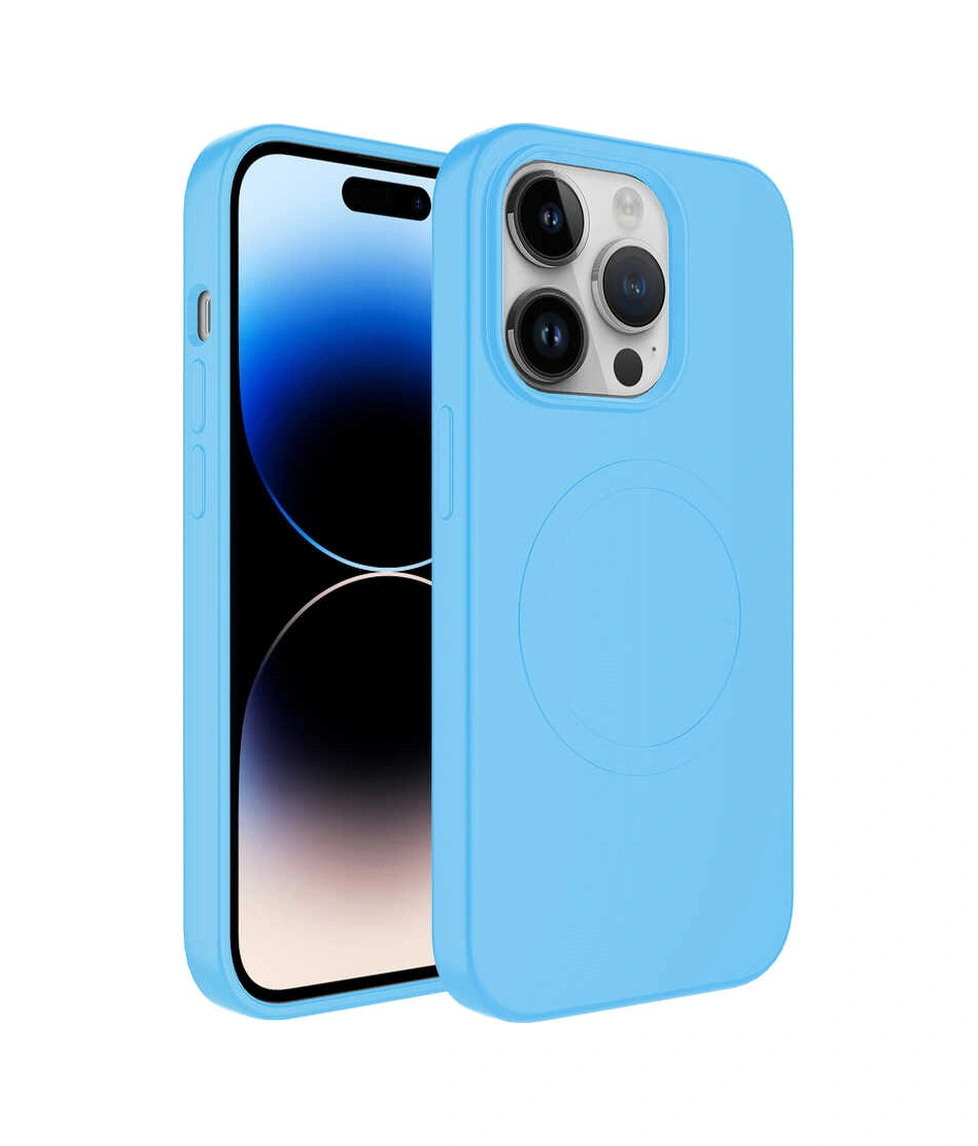 Apple Uyumlu iPhone 13 Pro Max Kılıf Magsafe Wireless Şarj Özellikli Pastel Renk Silikon Plas Kapak Mavi Açık