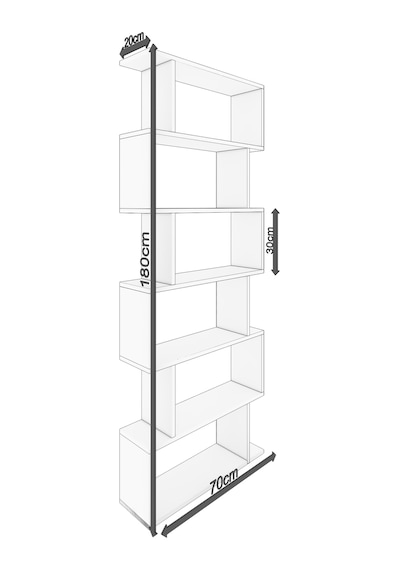Dekorfim DF07103B 6 Raflı Çift Modül Zigzag Kitaplık Çalışma Odası Ofis Kitaplık