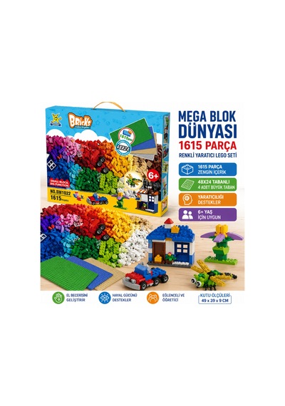 Mega Blok Dünyası 1615 Parça Renkli Yaratıcı Lego Seti 48x24 Tabanlı