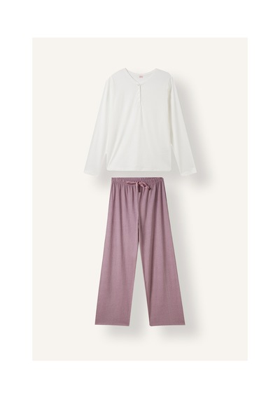 Defacto Relaxed Fit Düğme Detaylı Uzun Kollu Pamuklu Pijama Takımı H9094ax26aupr461 Mor-pr461
