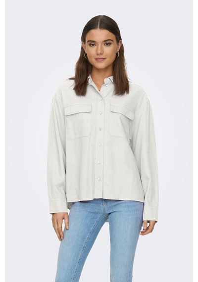 Only Kadın Cepli Keten Gömlek Oversize Fit Onlcaro - 15278795 001