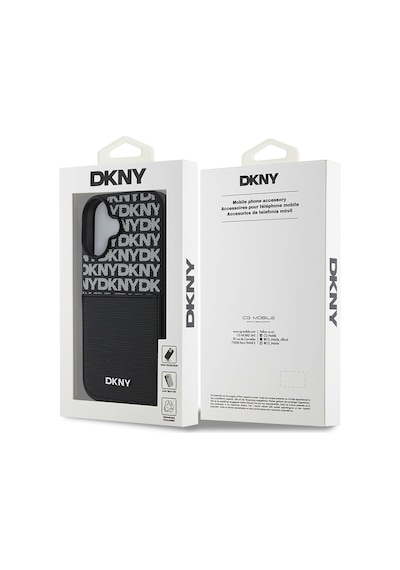 Apple Uyumlu iPhone 16 Kılıf Dkny Lisanslı Kartlıklı 3d Yazılı Repeat Texture Pattern Kapak Siyah