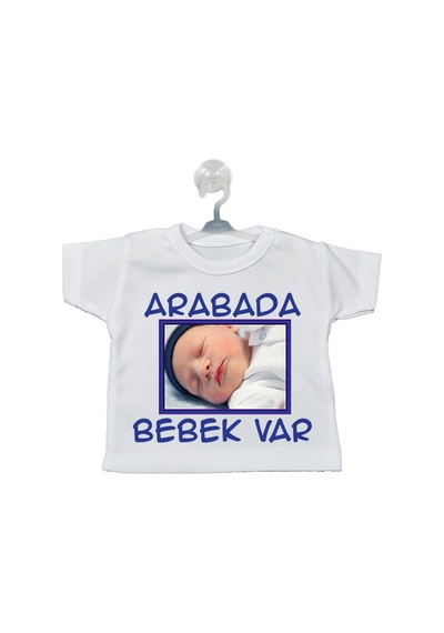 Fotoğraflı Arabada Bebek Var Uyarı Levhası Mini Tişört (Erkek)