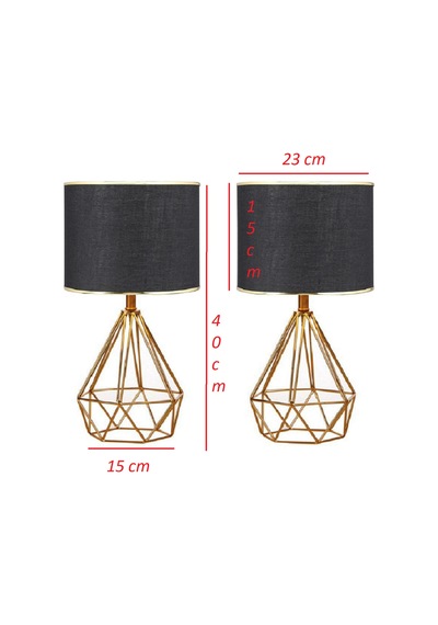 2 Adet Tardu Decoratif Gece Lambası Metal Ayak Kumaş Başlık