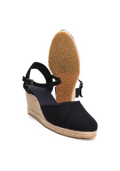 Star Tombis Gerçek Elişi Siyah Kadın Dolgu Topuk Espadril Handmade Siyah