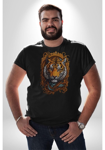 Kaplan Süs Unisex Unisex Siyah Organik Baskılı T-shirt Penye Yüksek Kalite Siyah