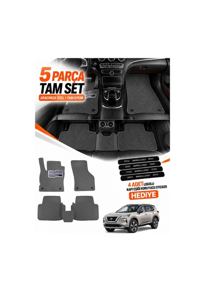 Nissan X-trail 2022-2026 Uyumlu Eva Oto Paspas Metal Topukluklu Havuzlu 5 Parça Koyu Gri