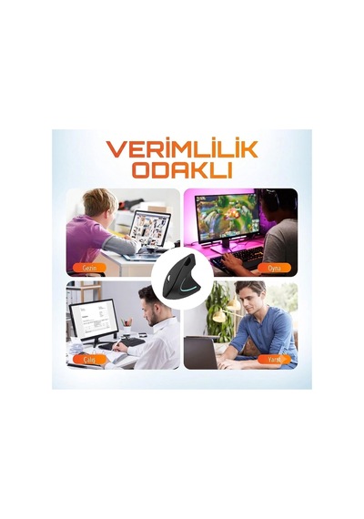 2.4g Dikey Ergonomik Kablosuz Optik Mouse - 800/1200/1600 Dpı - Siyah
