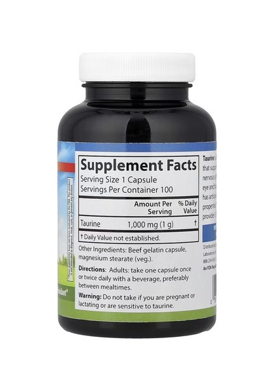 Taurine 1,000 Mg 100 Capsules