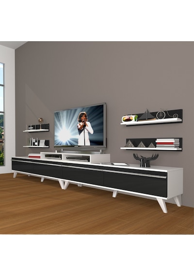 Decoraktiv Ekoflex 360r Mdf Retro Tv Ünitesi Tv Sehpası Beyaz - Siyah