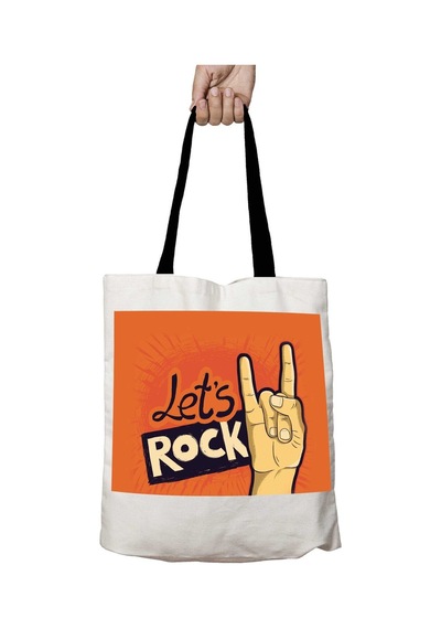 Art Hediye Siyah Kulplu Let's Rock İşaret Yıkanabilir Okul Omuz Çanta Çok Renkli